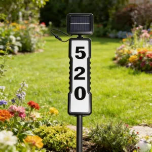 Solar Powered Address Light, 360-Degree LED House Number Sign Solar Address Sign Includes 2 X20 Numbers &2 X 5 Letters (A to E)