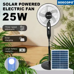 Solar Powered Floor Fan10 - 12H Runtime3 Speed Adjustable Portable Floor Fan for Home Blackout Emergency USB Port & Night Light