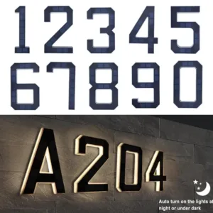 Solar Outdoor Wall Lamp Letter LED House Number Light Waterproof Digital Address Sign Modern Garden Decoration Address Plaque