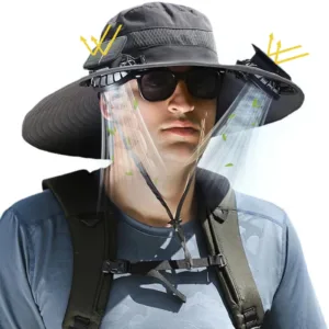 Solar Powered Fan Hat with 2 Removable Fans Wide Brim Sun Hat for Outdoor Fishing, Hiking Gardening, USB Solar Charging