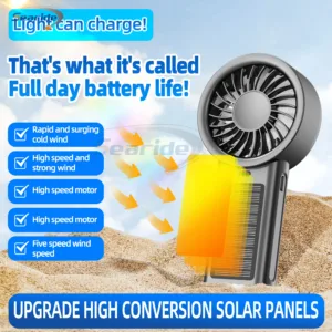 Solar Handheld Fan Small Dekstop Fan USB Light Rechargeable Portable Mini Air Cooling Hand Fan for Outdoor Camping Travel Hiking